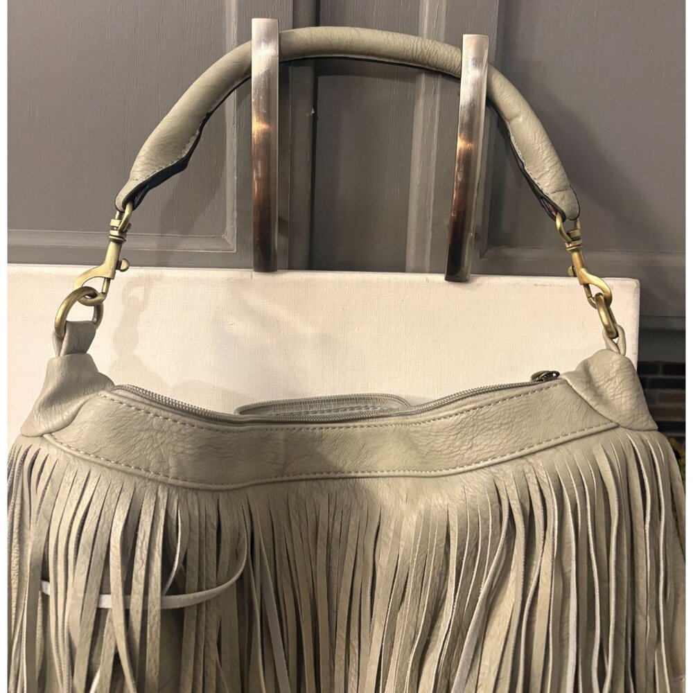 New Light Grey Fringe Vegan Leather Handbag by Handbag Republic  15 X 12  #3233 - Picture 3 of 8